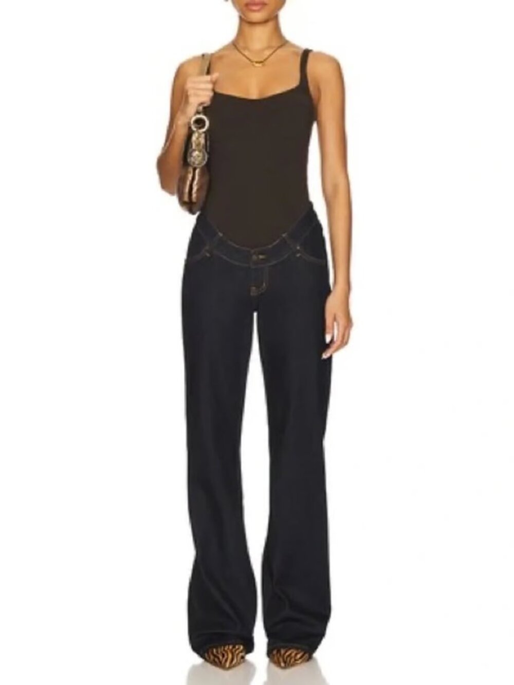 Lioness Cocoon Dark Blue Wide-Leg Jeans with Contrast Stitching Medium